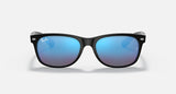 RAY-BAN : New Wayfarer Flash, Lunettes de soleil Carrée en Caoutchouc noir mat bleu flash , RB2132 622/17 55