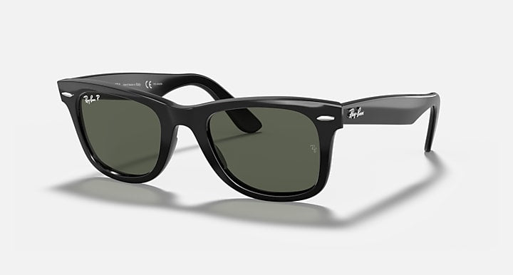 Ray-Ban Wayfarer Classic Original Carré Noir poli acétate Polarisé G-15 vert Rb 2140 901 50