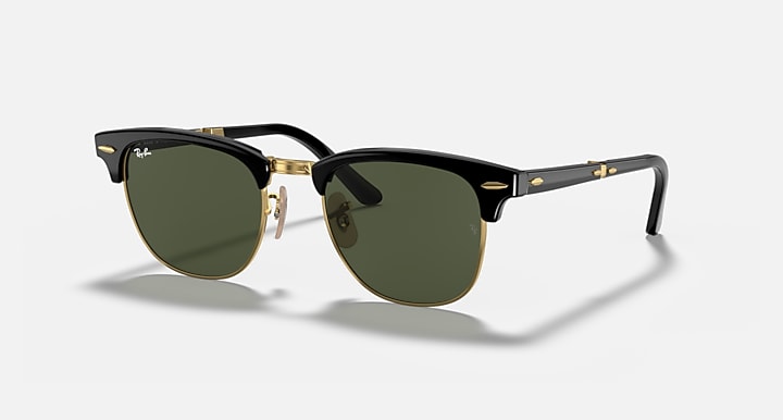 Ray-Ban — Clubmaster Folding rétro Noir poli G-15 Vert Carré en acetate Lunette Solaire Rb2176 901 51