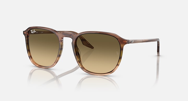 RAY-BAN : RB 2203 — Lunettes en acétate rayé marron et vert poli carrée, lentilles brune noir | Rb2203 1392/0a