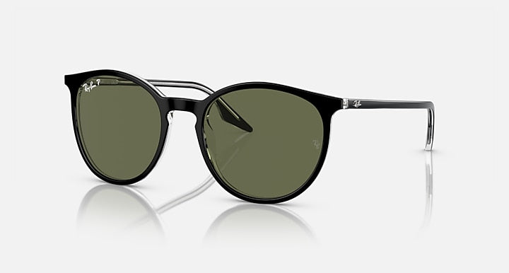 RAY-BAN : RB 2204 — Lunettes Phantos en acétate Noir poli sur transparent avec lentilles polarisé vert | RB2204 919/58 51-20