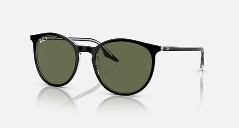 RAY-BAN : RB 2204 — Lunettes Phantos en acétate Noir poli sur transparent avec lentilles polarisé vert | RB2204 919/58 51-20