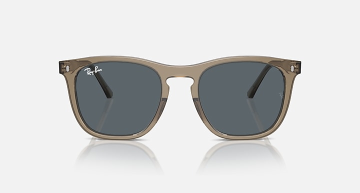 RAY-BAN : RB 2210 — Lunettes en propionate brun transparent poli carré avec lentilles bleu | RB2210 6765R5 53