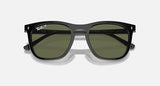 RAY-BAN : RB 2210 — Lunettes en propionate noir poli carré avec lentilles verte polarisées | RB2210 901/58 53-21