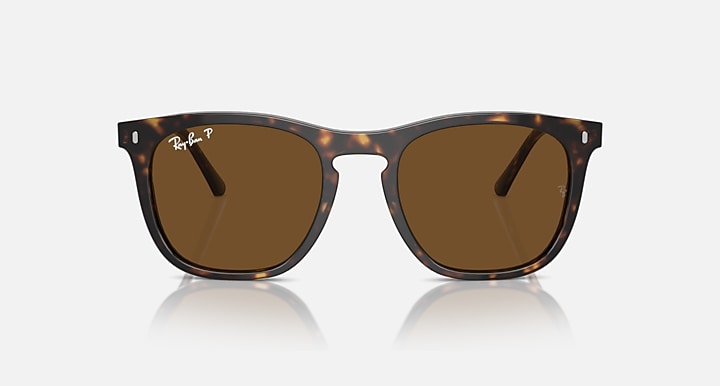 RAY-BAN : RB 2210 — Lunettes en propionate havane polie carré avec lentilles marron polarisé | Rb2210 902/57 53