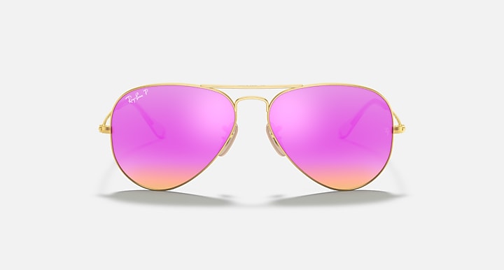 RAY-BAN : AVIATEUR FLASH en Métal Or mat et lentilles cyclamen flash polarisé | Rb3025 112/1q