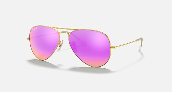 RAY-BAN : AVIATEUR FLASH en Métal Or mat et lentilles cyclamen flash polarisé | Rb3025 112/1q