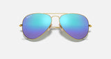 RAY-BAN : AVIATEUR FLASH en Métal Or mat et lentilles polarisé bleu | RB3025 112/4L