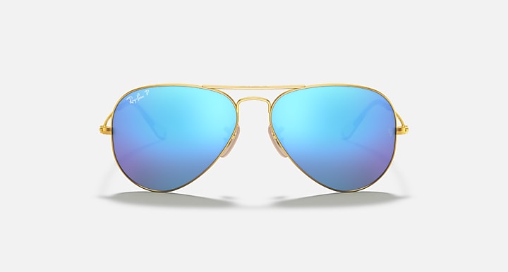 RAY-BAN : AVIATEUR FLASH en Métal Or mat et lentilles polarisé bleu | RB3025 112/4L