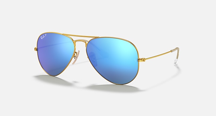 RAY-BAN : AVIATEUR FLASH en Métal Or mat et lentilles polarisé bleu | RB3025 112/4L