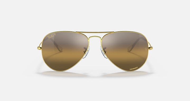 RAY-BAN : AVIATEUR POLARISÉS+ (AVIATOR POLARIZED+ LENSES) en métal or poli et lentilles en argent et marron | Rb3025 9196G5
