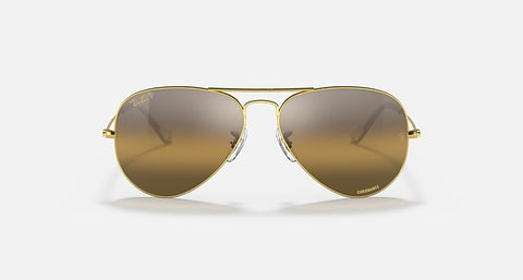 RAY-BAN : AVIATEUR POLARISÉS+ (AVIATOR POLARIZED+ LENSES) en métal or poli et lentilles en argent et marron | Rb3025 9196G5