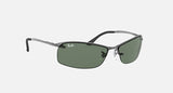 RAY-BAN : RB3183 en Métal gris anthracite poli et lentilles rectangulaire vert foncé | Rb3183 004/71