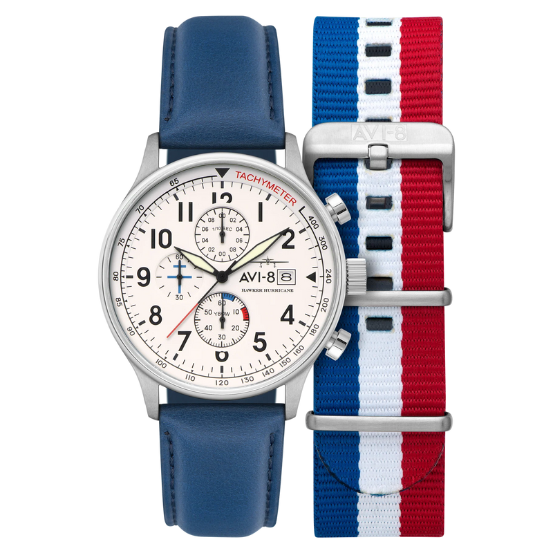 AVI-8 : Avi-8 Hawker Hurricane Classic Chronograph Bleu/ Blanc AV-4011-0x