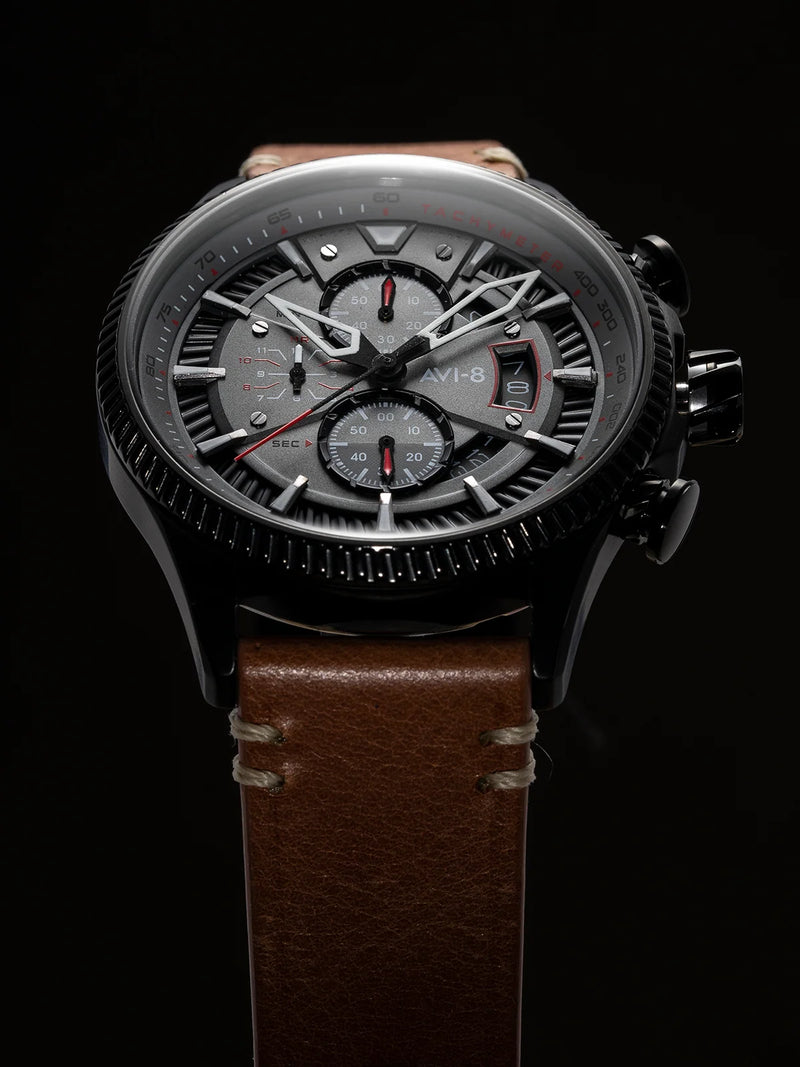 AVI-8 : Avi-8 Hawker Hunter Avon Chronograph Av-4064-03, Brun/ Noir/ Scarlet