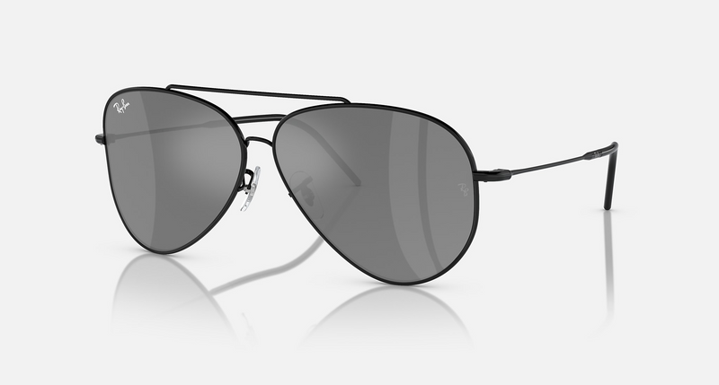 RAY-BAN : Ray-Ban Lenny Kravitz Aviator Reverse, Black, Silver Miroir, Rbr0101s 002/ GS