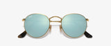 RAY-BAN : ROUND FLAT LENSES en or arista et lentilles argent flash mirroir | RB3447n 001/30