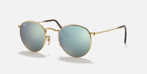 RAY-BAN : ROUND FLAT LENSES en or arista et lentilles argent flash mirroir | RB3447n 001/30
